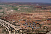 Aerial view of the village Birdsville, Simpson Desert, Queensland, Australia