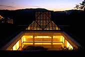 View at an atrium of the Miho Museum in the evening, Shigaraki, Japan