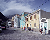 Village and village street, Vila Ribeira Grande, Santo Antao, Cape Verde Islands