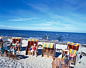 People sitting in beach chairs, Schaabe Bay, Baltic Sea, near Glowe, Mecklenburg-Western Pomerania, Germany