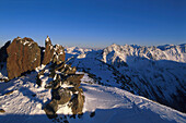 Felsengrat am Gaislachkogl, Blick ins Venter Tal, Soelden Oetztal, Tirol, Oesterreich