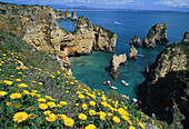 Steilküste an Ponta da Piedade, bei Lagos, westliche Algarve Portugal
