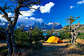 Campingat Lake Pehoe, Paine National Park, Patagonia, Argentina