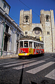 Streetcar in Front of Cathedral, Lisbon Portugal
