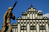 Stadthaus-Neptunbrunnen-Marktplatz, Weimar, Thüringen, Deutschland, Europa