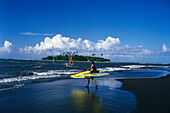 Windsurfers & Motu Martin, Hiti Mahana Beach Tahiti, French Polynesia