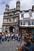 Harpist, Cathedral Gate, Canterbury, Kent England