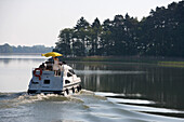Cruising on Houseboat, Crown Blue Line Consul Houseboat, Lake Grosser Pälitzsee, Mecklenburgian Lake District, Germany