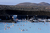 Bathing in Blue Lagoon, Svartsengi Geothermal Plant, Near Grindavik, Iceland