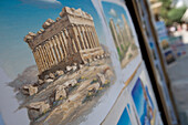 Souvenir, Gemälde von Akropolis, Plaka, älteste Quartier Athens, Athen, Griechenland