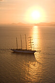 Sonnenuntergang am Meer, Star Flyer, Hydra, Saronische Inseln, Griechenland