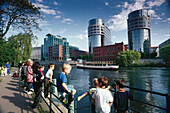 Children waiting on the promenade, Excursion boat tour, Innenministerium, Spreebogen Moabit, Berlin, Germany