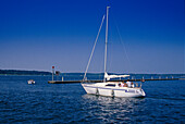 Sailing boat on a lake, Mecklenburg Lake District, Mecklenburg-Vorpommern, Germany