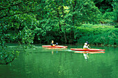 Canoeing on Wiesent, Fraenkische Schweiz, Franconia Bavaria, Germany