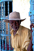 Old Man in Cartagena, Colonial Window, Cartagena, Colombia, South America