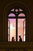 Paar am Fenster, Universitaet Muenchen , Conversational partners at window of University, Ludwigstrasse, Munich, Bavaria, Germany