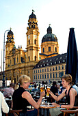 Café Tambosi, Girls drinking Beer in Café Tambossi, Theatinerkirche, Landmark Theatinerkirche, Munich, Bavaria, Germany
