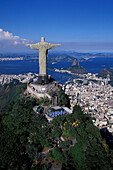 View of Statue of Christ Cristo Redentor and sugarloaf mountain, Rio de Janeiro, Brazil, South America, America