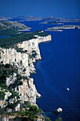 View of cliffs at Telascica Bay Nature Park, Kornati National Park, Zader Archipelago, Croatia, Europe