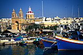 Harbour and Our Lady of Pompeji Church, Marsaxlokk, Malta