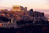 Parthenon und Acropolis, Blick von  Philopappos Hill, Athen, Griechenland