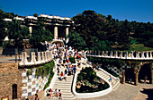 Steps Parc Guell Barcelona, Entrance steps, Park Guell, A. Gaudi, Barcelona, Catalonia, Spain