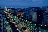 Street Night Aerial View, Passeig de Gracia, Barcelona Catalonia, Spain