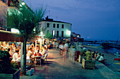 Evening Harbour Restaurants Costa Brava, Restaurants at Harbour Promenade in Calella de Palafrugell, Costa Brava, Catalonia, Spain