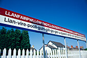 Place-name sign, Llanfair, Railway Station, Anglesey Wales, Great Britain