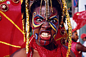 Woman in costume dancing at Mardi Gras, Carnival, Port of Spain, Trinidad and Tobago, Caribbean