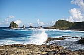 String of steep rocks at Pointe des Chateaux stretches out into the Atlantic, Grande Terre, Guadeloupe