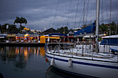 Restaurants, Harbour, Sailing Boat, Evening Light, Marina, Le Gosier, Pointe-a-Pitre, Grande Terre, Guadeloupe, Caribbean Sea, America