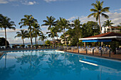 Empty Pool, Palm Trees, Pool in front of Hotel Creole Beach, Basse-Terre, Guadeloupe, Caribbean Sea, America