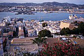View from the castle over the harbour, Ibiza town, Ibiza, Balearic Islands, Spain