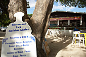 Sign, Beach Restaurant, Plage de Raisins Claires, Saint Francois, Grande-Terre, Guadeloupe, Caribbean Sea, America