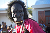 Mask, Monkey, Carnival, Le Moule, Masked as a monkey at the Carnival, Grande-Terre, Guadeloupe, Caribbean Sea, America
