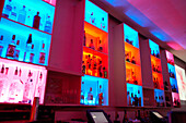 Illuminated glass rack at the BED a Restaurant, Lounge and Nightclub, South Beach, Miami, Florida, USA, America