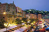 Cours Saleya mit Restaurants, Stadtbild, Nizza, Côte d'Azur, Alpes Maritimes, Provence, Frankreich