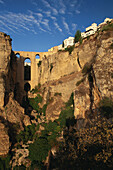 Puerte Nuevo, 18th century bridge above El Tajo canyon, Guadalevin River, Old town of Ronda, Province of Malaga, Andalusia, Spain