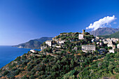 Village, watchtower, Nonza, Cap Corse Corsica, France