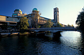 View over river Isar to German Museum, Munich, Bavaria, Germany