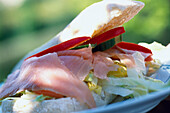 Salmon sandwich, close-up