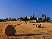 Country house and bales of hay near Lloret de Mar, Costa Brava, Prov. Girona, Catalonia, Spain