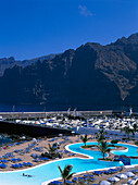open-air swimming pool and habour, Los Gigantes, Tenerife, Canary Islands, Spain