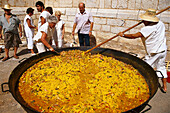 A large pan of paella at the Wine Festival, Benissalem, Majorca, Spain