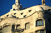 Facade of the Casa Mila in the sunlight, Barcelona, Spain, Europe