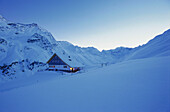 Ski hut in the mountains, Potsdamer Huette, Stubai Alps, Austria