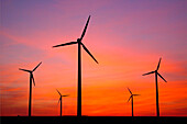 Wind park at dusk, Wittstock, Mecklenburg-Western Pomerania, Germany
