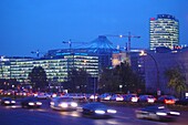 Street and buildings at Potsdamer Platz in the evening, Berlin Germany, Berlin, Germany, Europe