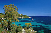 Bucht mit Booten im Sonnenlicht, Côte d' Azur, Provence, Frankreich, Europa